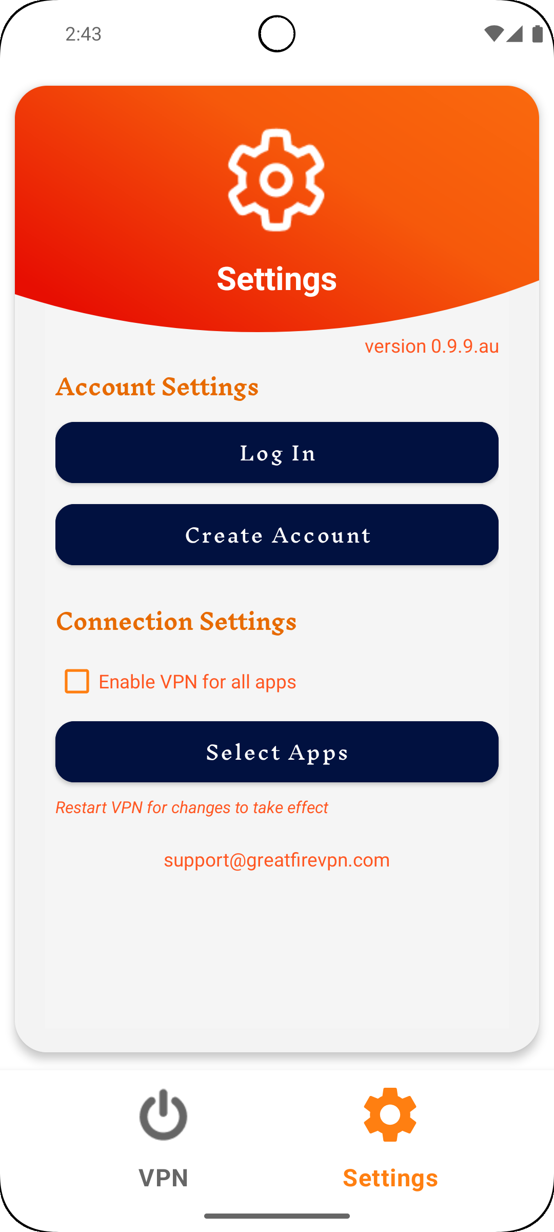 GreatFireVPN Settings